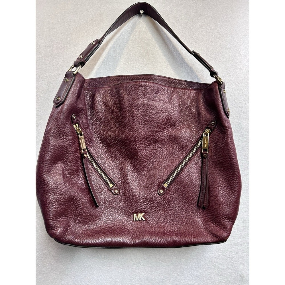 Michael‎ Kors Burgundy Pebbled Shoulder Bag Gold Hardware Zip Inner Pockets